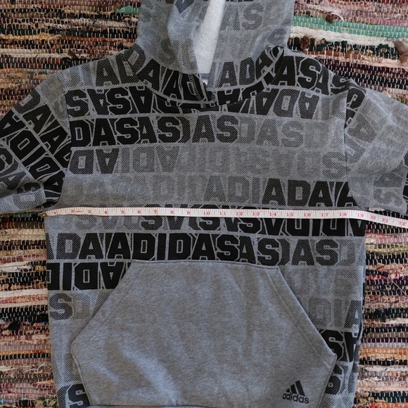 Adidas Kids Boys Grey & Black Logo Text Pull Over Outdoor Hoodie with Pocket - Picture 6 of 9